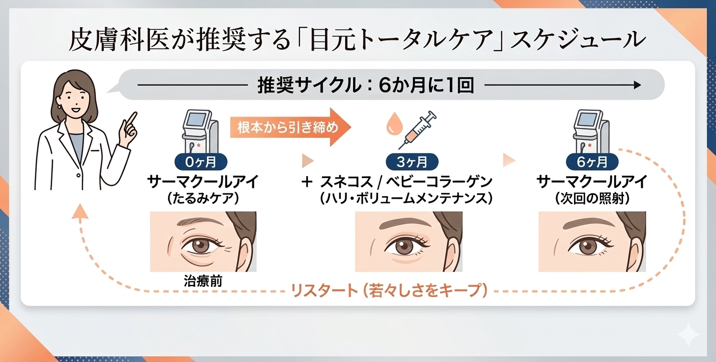 皮膚科医が推奨する目元のトータルケアスケジュール図。